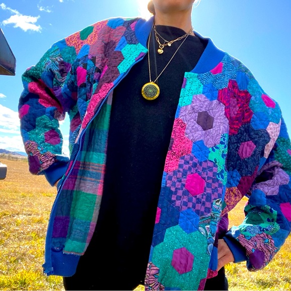 Vintage Jackets & Blazers - Patchwork QUILT Handmade Jacket Vintage